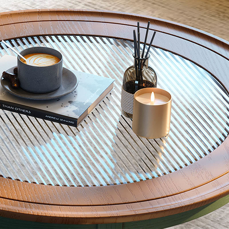 Mid-century Solid Wood Glass Tabletop Coffee Table