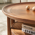 Retro Solid Wood Rattan Round Coffee Table - image 6