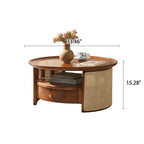 Retro Solid Wood Rattan Round Coffee Table - image 8