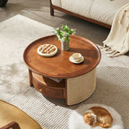 Retro Solid Wood Rattan Round Coffee Table - image 3
