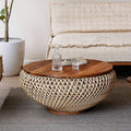 Round Solid Wood Rattan Coffee Table - Walnut - image 0