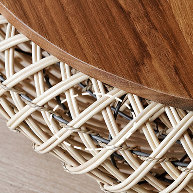 Round Solid Wood Rattan Coffee Table - image 5