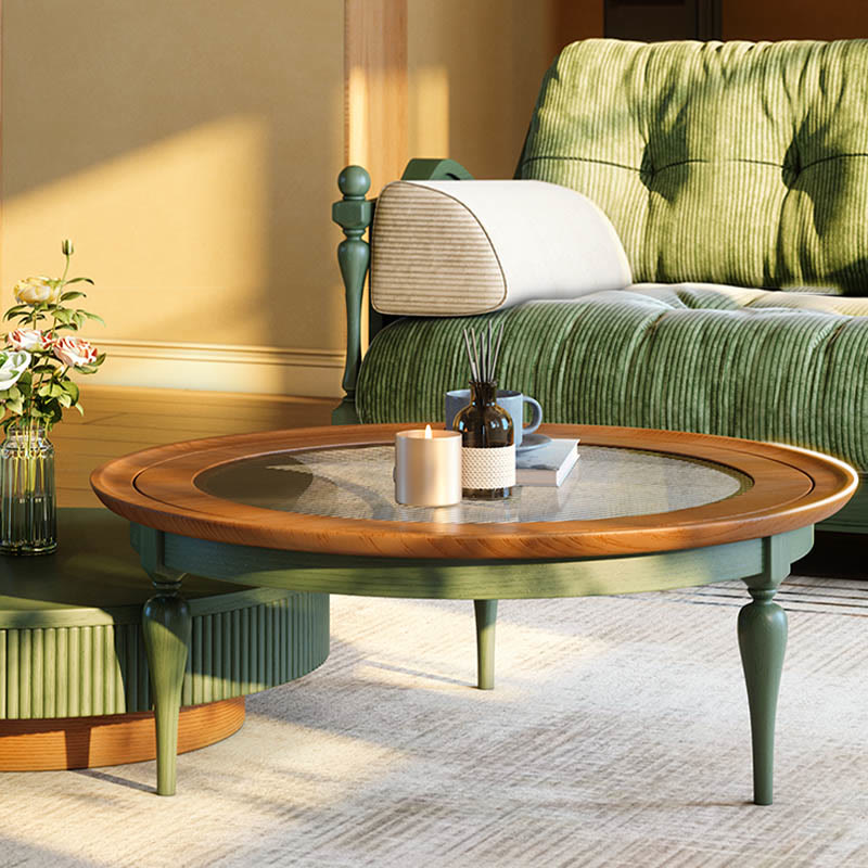 Mid-century Solid Wood Glass Tabletop Coffee Table