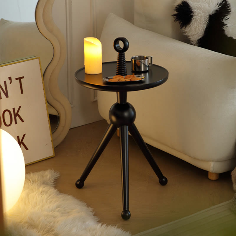 Solid Wood Round Small Side Table With Design Sense - Black - image 2