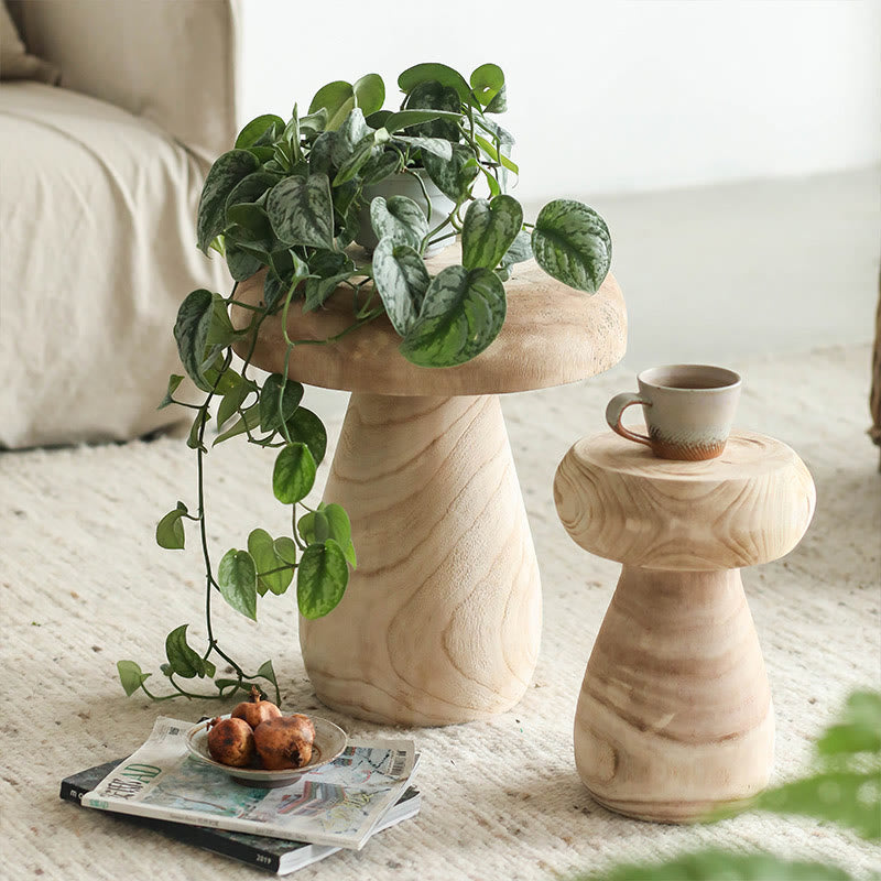 Solid Wood Small Size Mushroom Shape Side Table