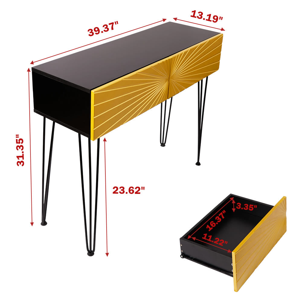 Iffhome Mordern 39.4" Black & Gold Console Table With Storage Wood Entryway Table With 2 Drawers - image 15
