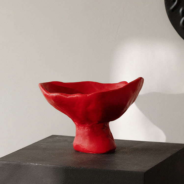 Modern Simple Decorative Tall Tray - Acacia wood & Ceramic - Red - image 5