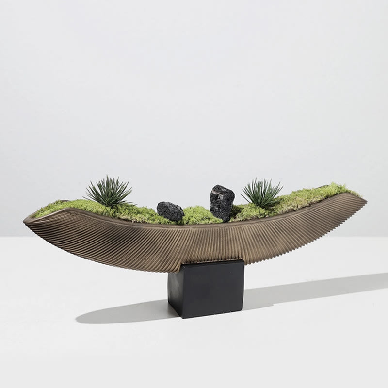 Mid-century Ship-shaped Sculpture Ornaments Plant Tray - Resin - Black - B - image 0