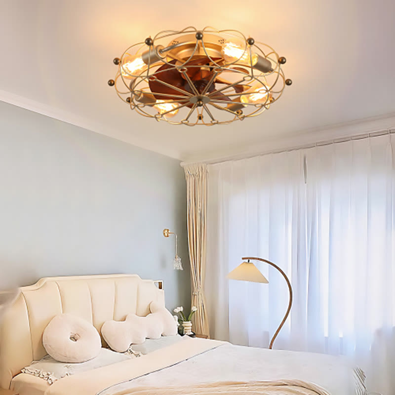 Low Profile Caged Ceiling Fan With Lights Remote Control - 20.90"W x 20.90"L x 7.30"H - Gold - image 0