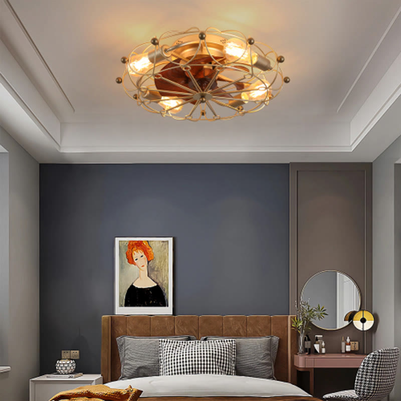 Low Profile Caged Ceiling Fan With Lights Remote Control