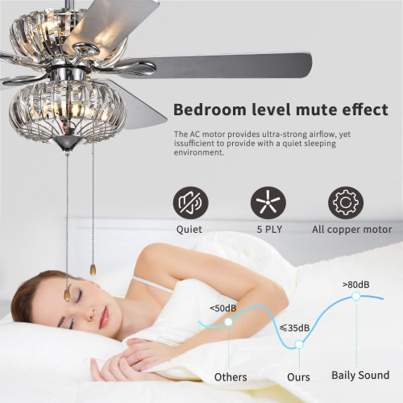 Crystal Chandelier Fan With Dual Finish Reversible Blades