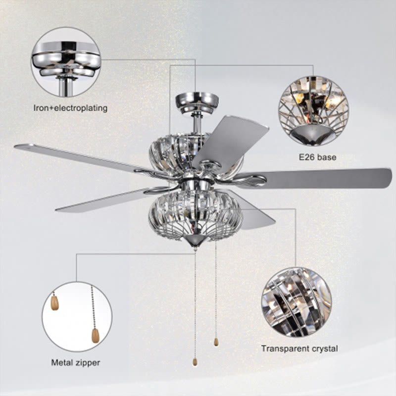 Crystal Chandelier Fan With Dual Finish Reversible Blades