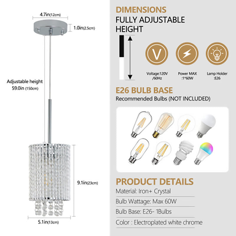 Modern Crystal Adjustable Pendant Light 3-pack