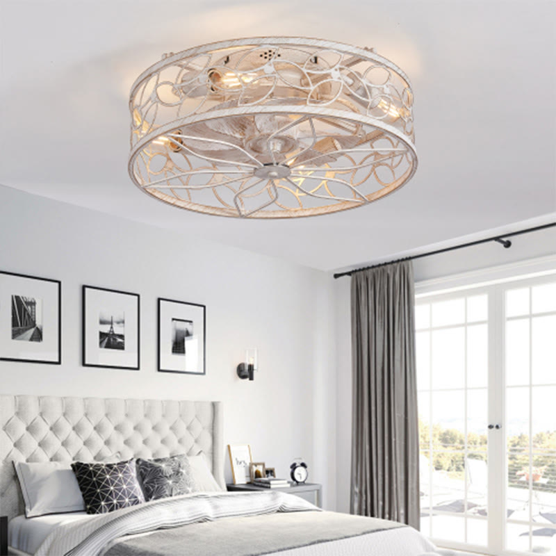 Black Vintage Caged Ceiling Fan Light - 19.70"W x 19.70"L x 7.90"H - White - image 0