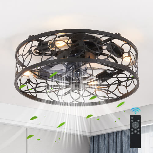 Black Vintage Caged Ceiling Fan Light