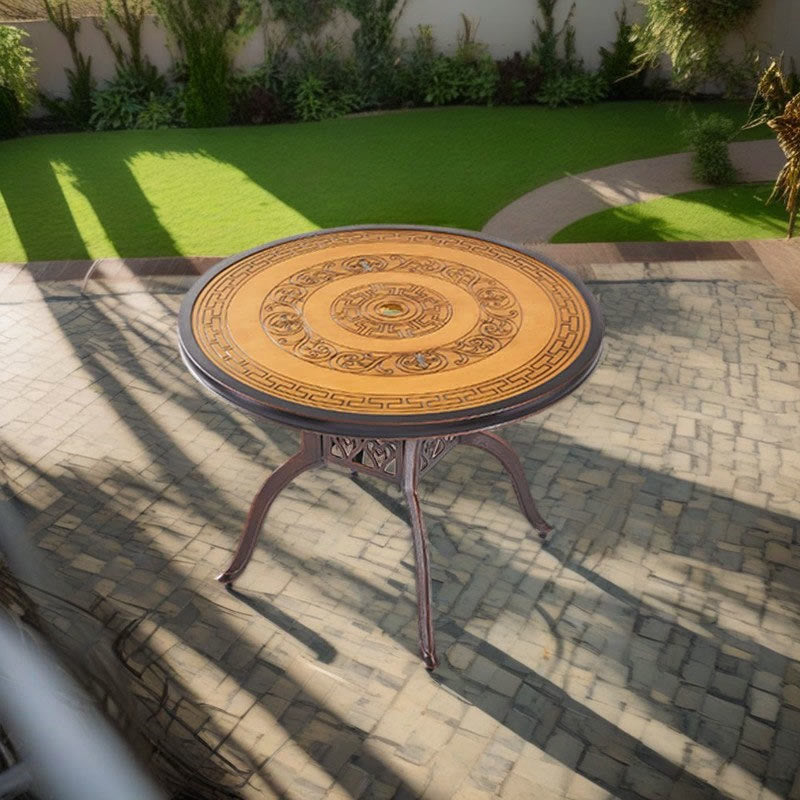 Wood Grain Color Carved Outdoor Round Dining Table - image 0