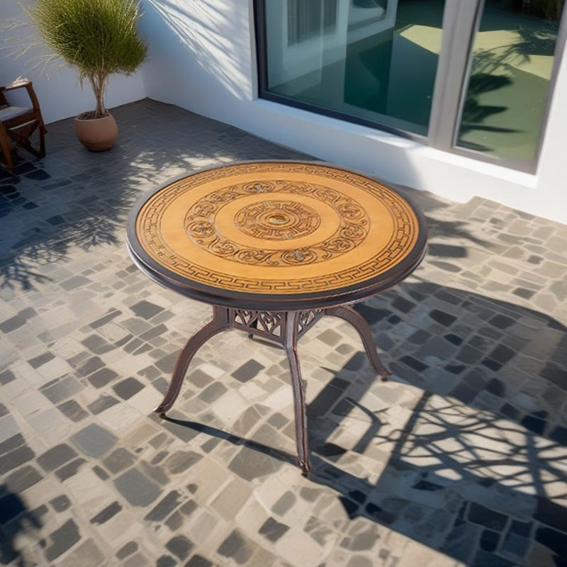 Wood Grain Color Carved Outdoor Round Dining Table - image 2