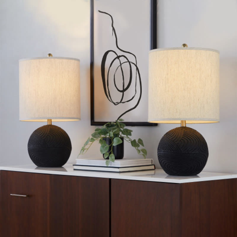 Natural Linen Shade Resin Table Lamp - Set Of 2
