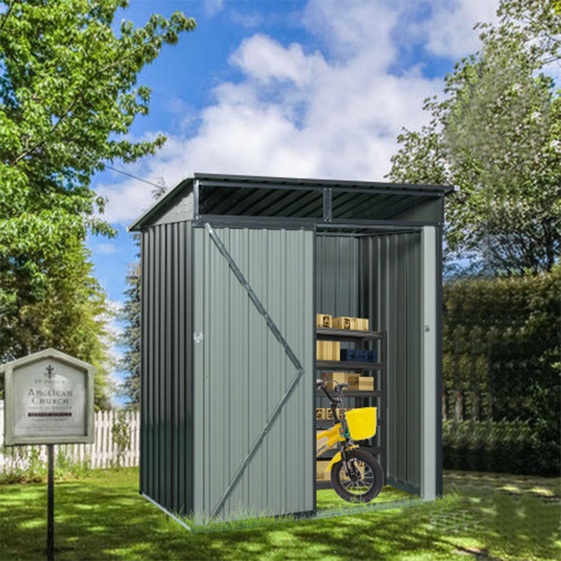 Outdoor Grey Metal Storage Shed