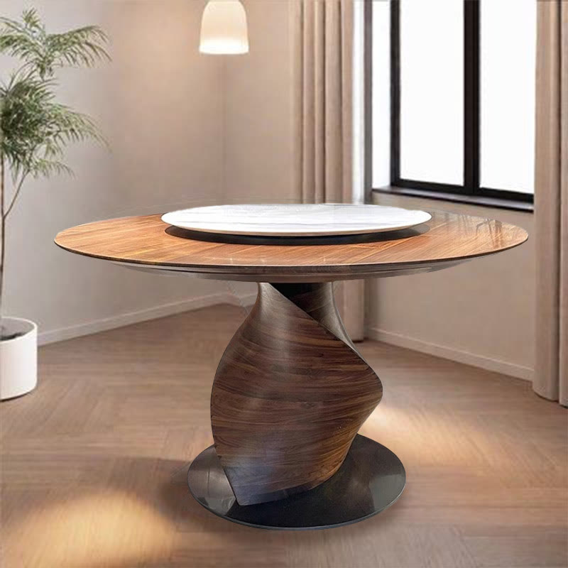 Walnut Shaped Design Round Dining Table - W59.05" x D59.05" x H29.52" - image 0