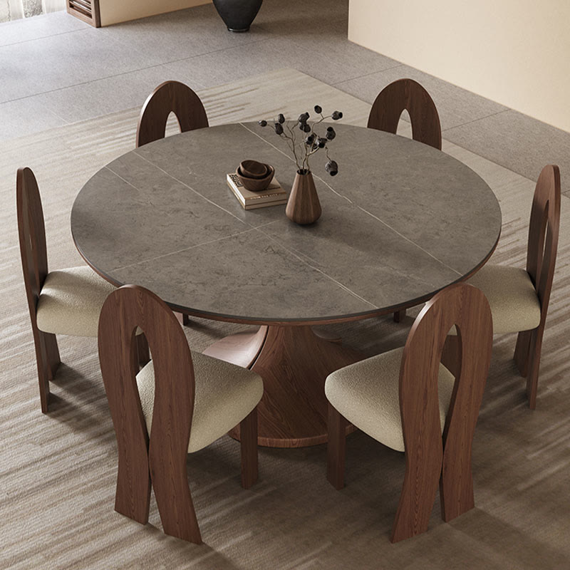 Walnut-modern Solid Wood Round Dining Table