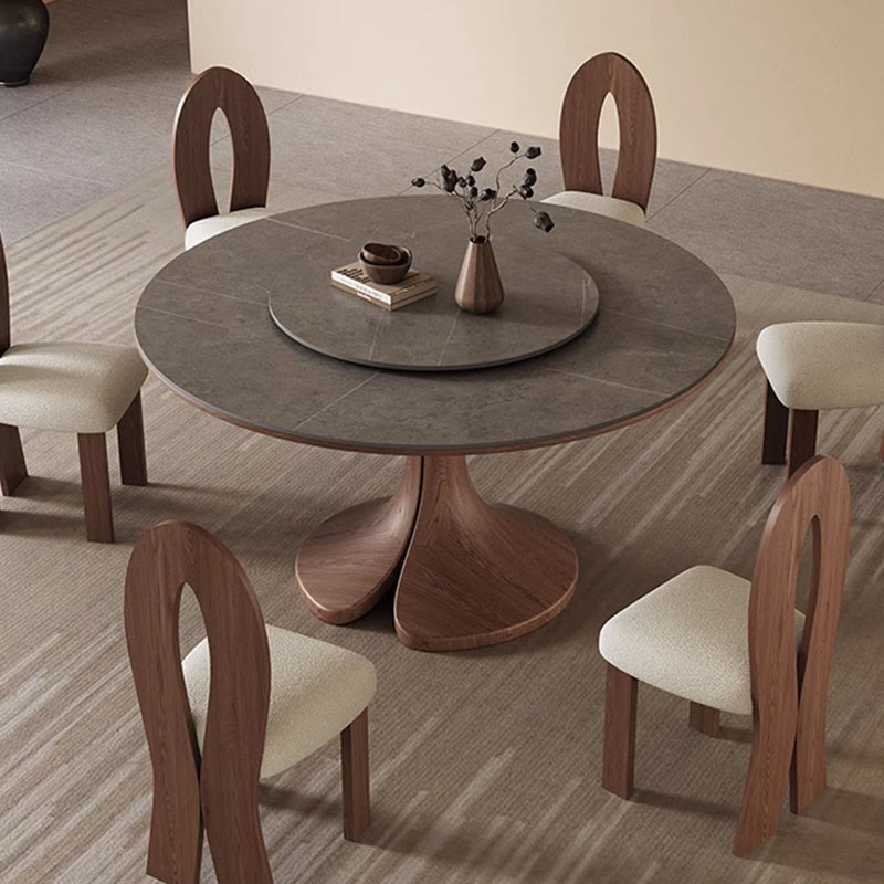 Walnut-modern Solid Wood Round Dining Table