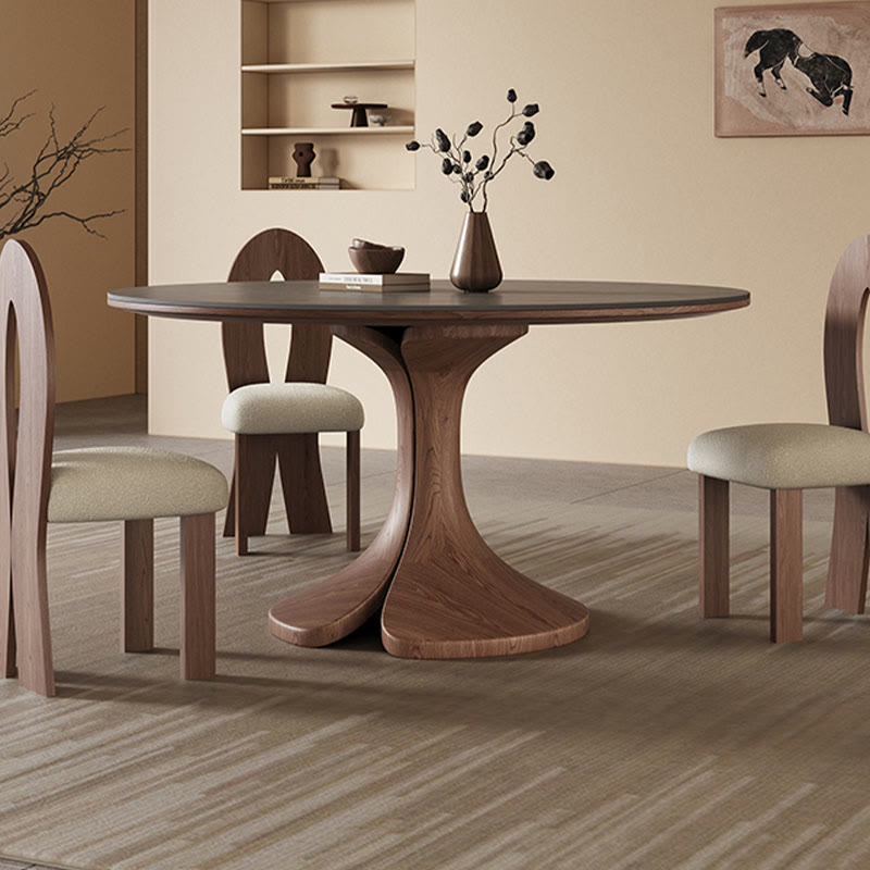 Walnut-modern Solid Wood Round Dining Table