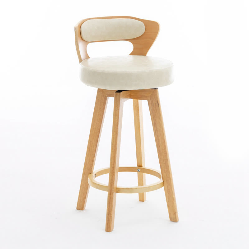 Solid Wood Swivel Bar Stools - Natural wood+Beige - 2x - image 5