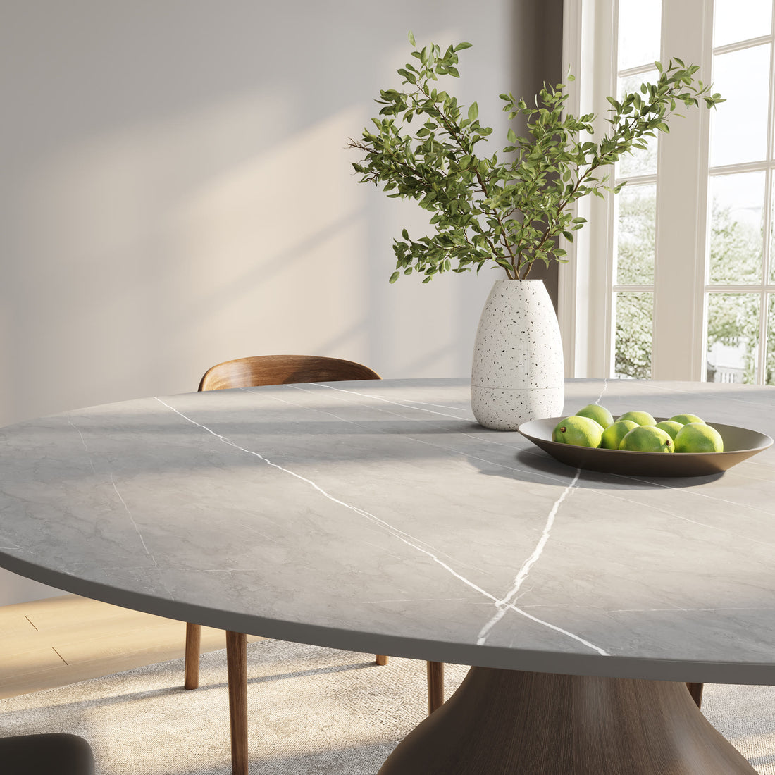 Gray Stone Tabletop Solid Wood Dining Table