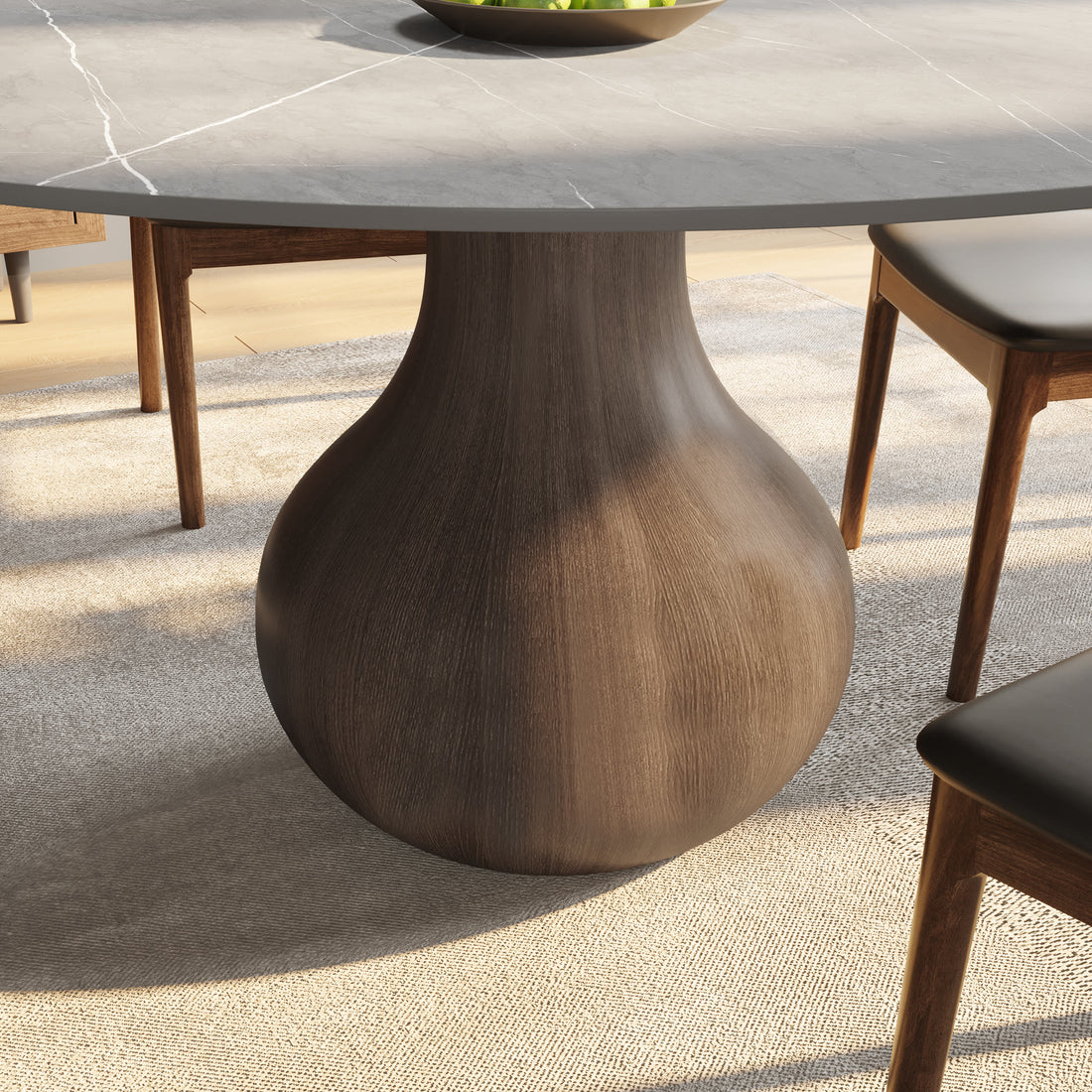 Gray Stone Tabletop Solid Wood Dining Table