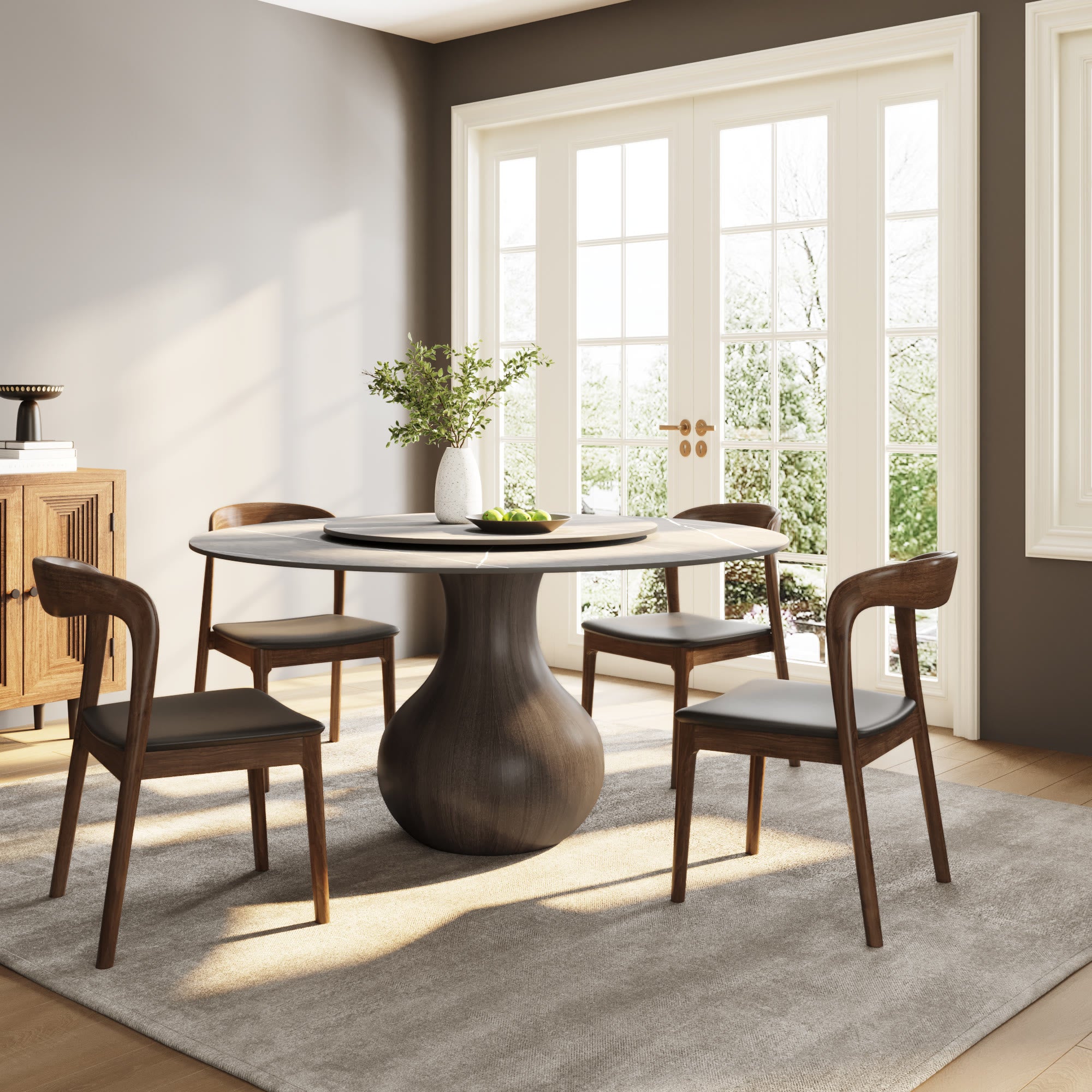 Gray Lazy Susan Stone Top Dining Table - Light Gray - W59.05" x D59.05" x H29.52" - image 0