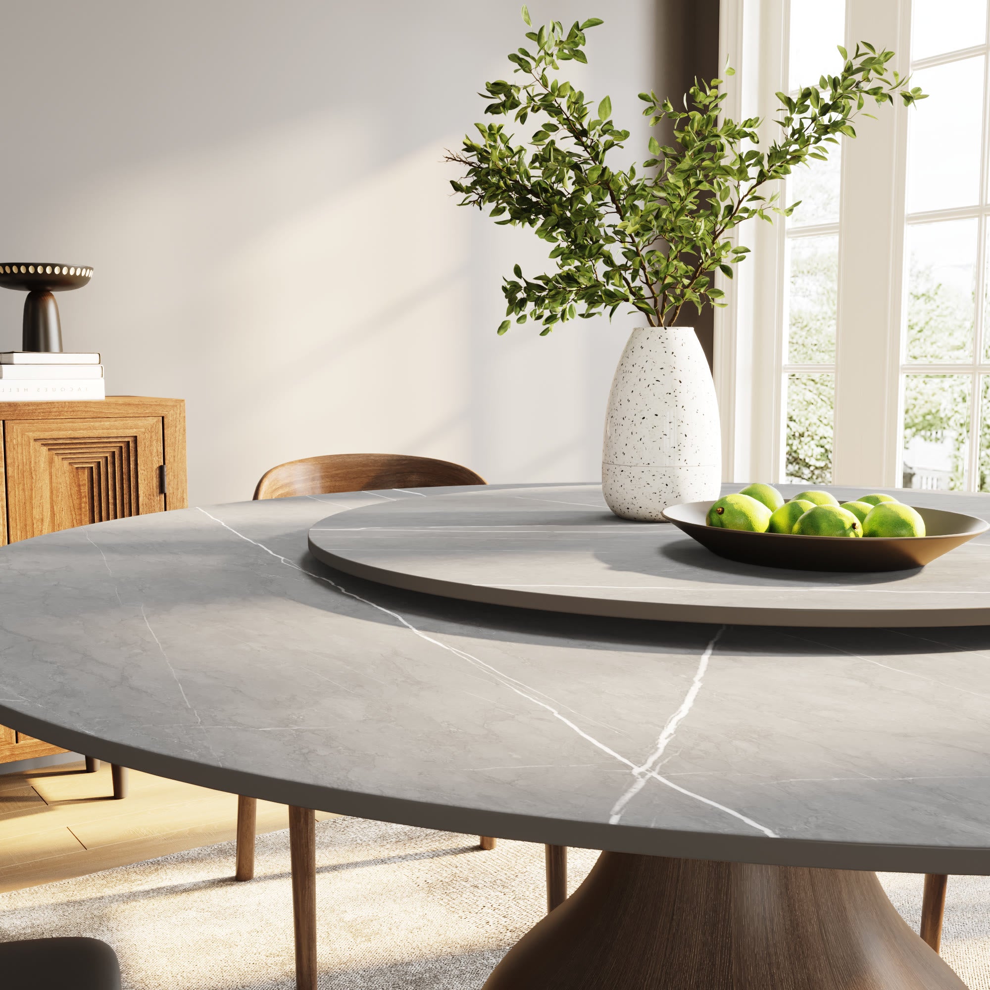 Gray Lazy Susan Stone Top Dining Table - image 3