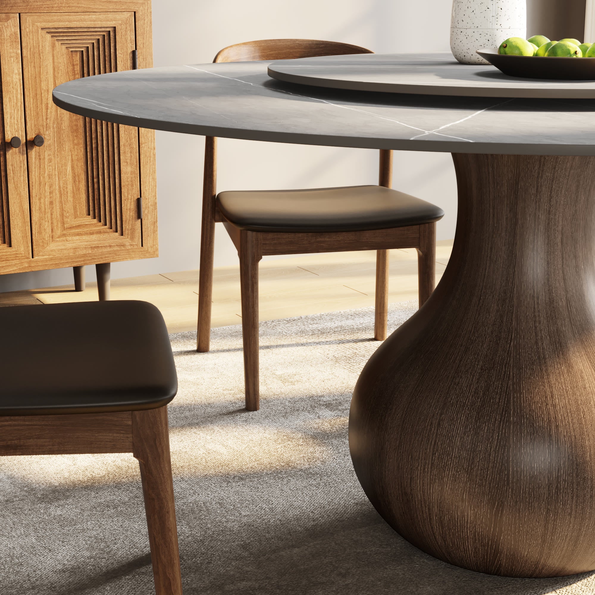 Gray Lazy Susan Stone Top Dining Table - image 5
