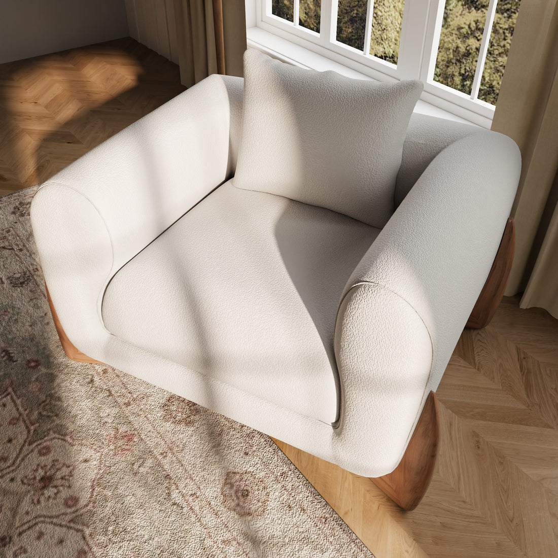 Rubber Wood Sofa Single White Sofa Chair