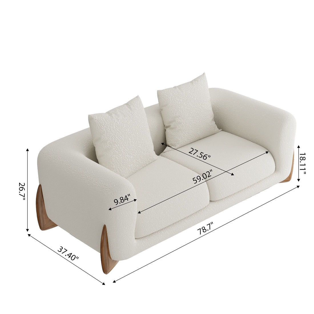 Modern Lambswool Couch Minimalist Loveseat Sofa