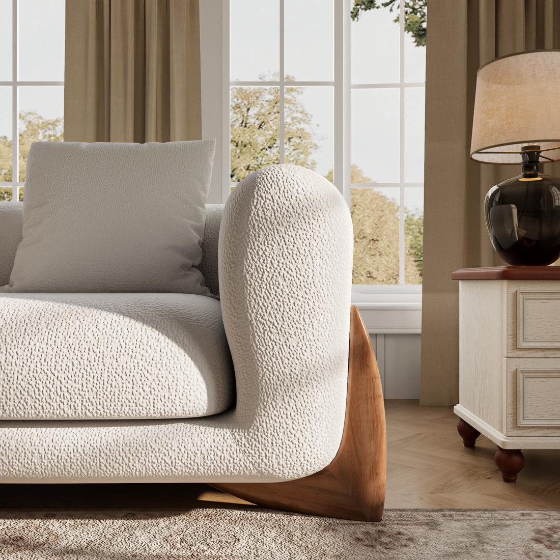 Modern Lambswool Couch Minimalist Loveseat Sofa