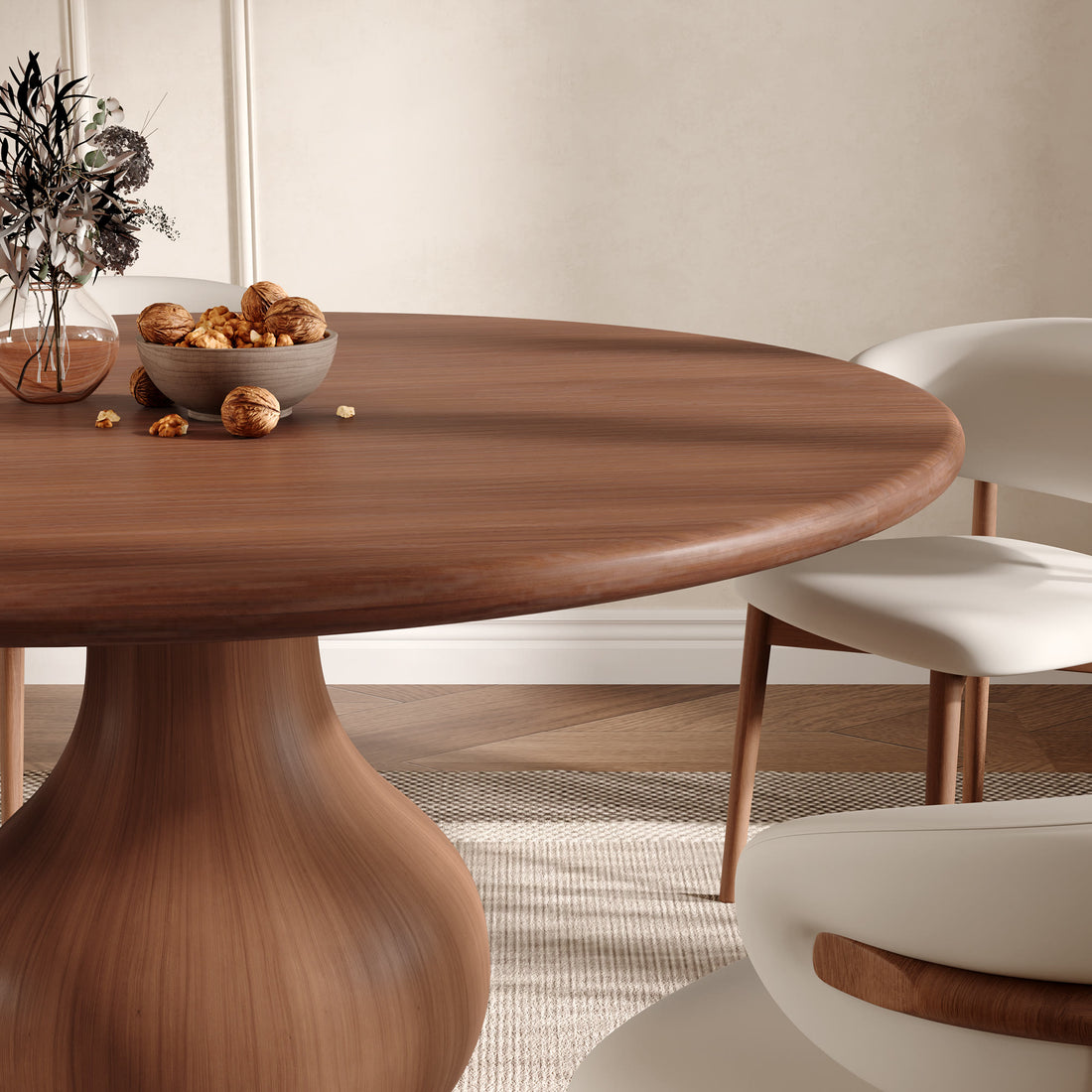 Kitchen Round Dining Table Wood Top With Water Drop Base