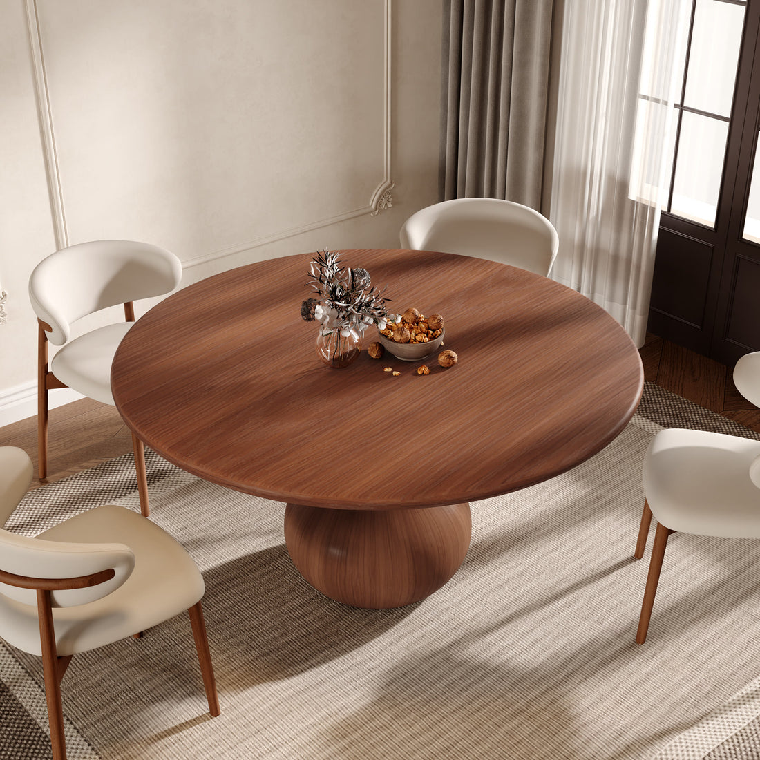 Kitchen Round Dining Table Wood Top With Water Drop Base