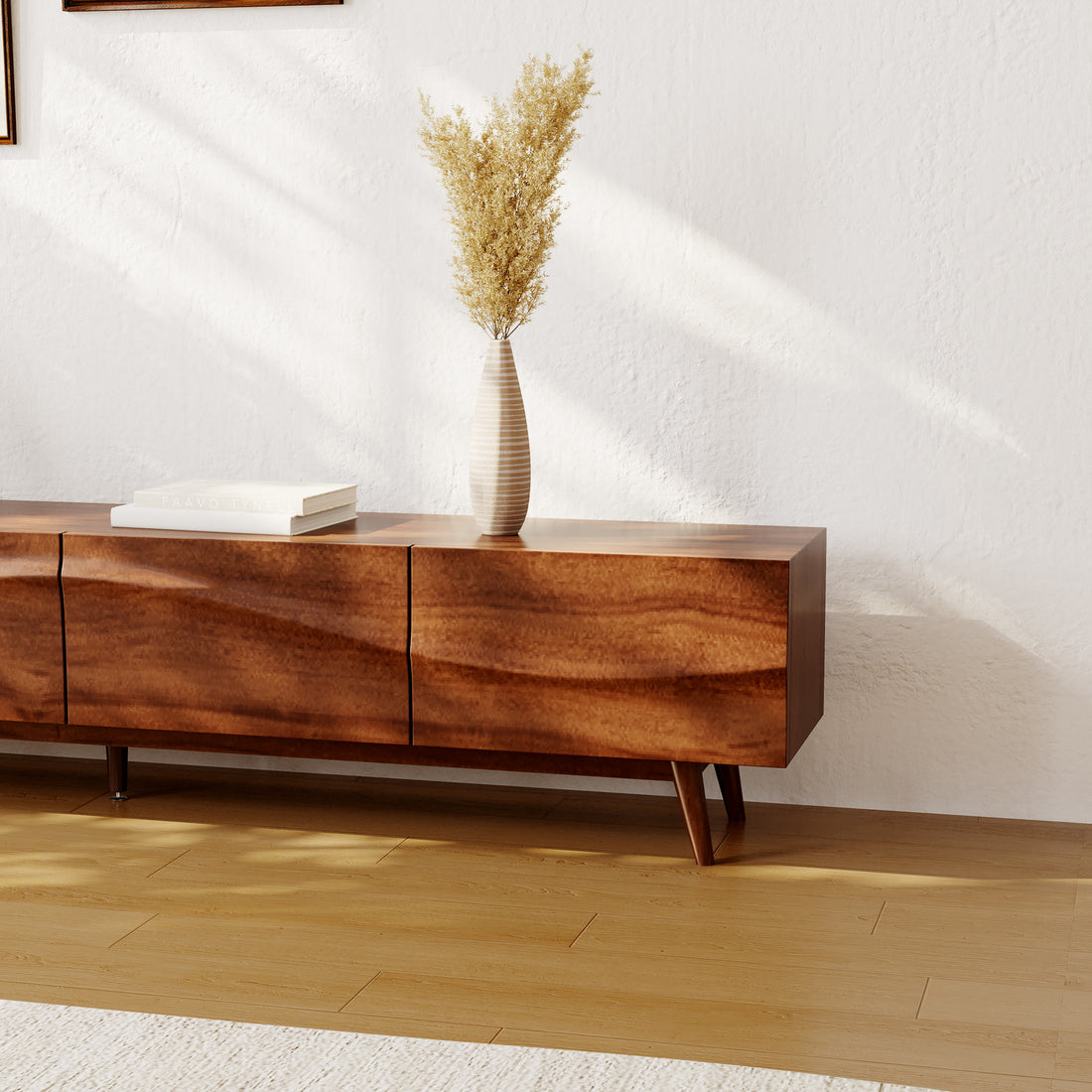 Wavy Solid Wood Walnut Tv Stand