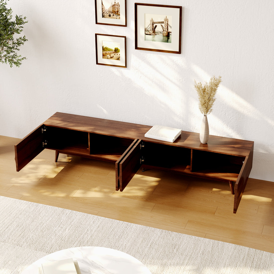 Wavy Solid Wood Walnut Tv Stand