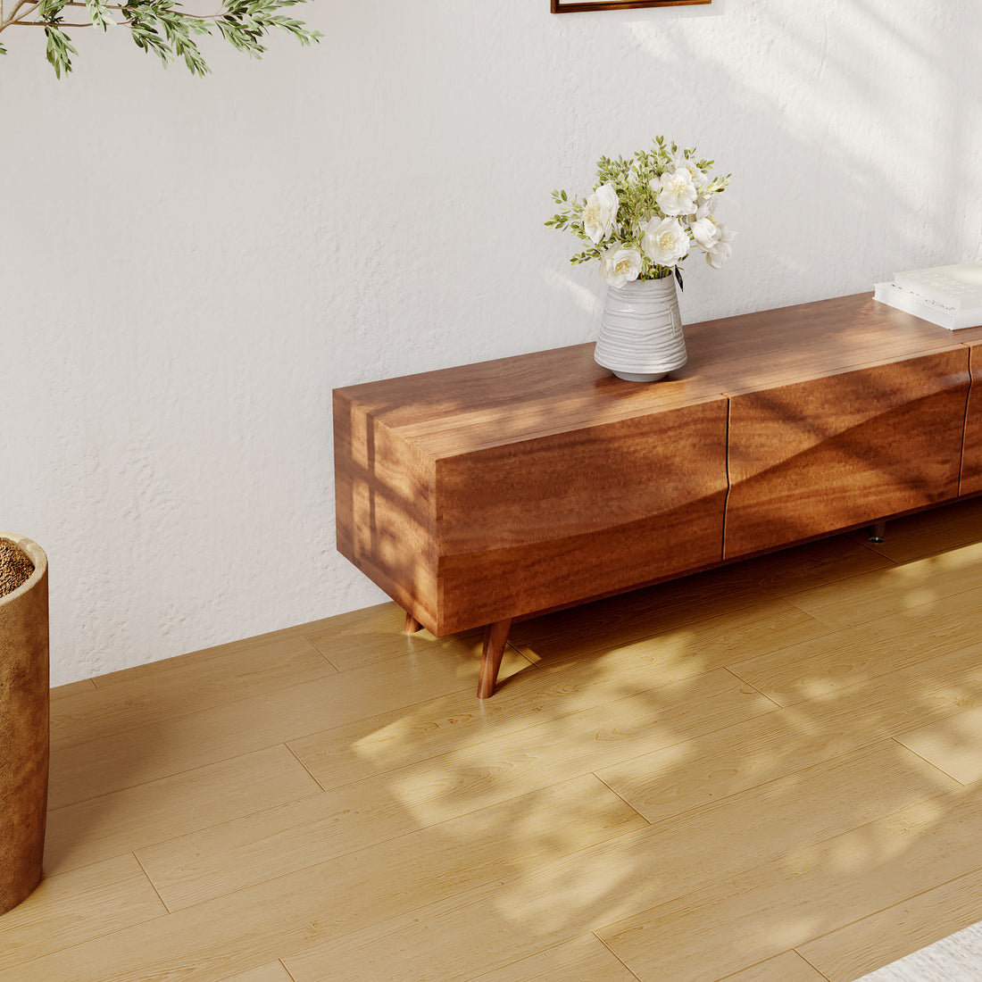 Wavy Solid Wood Walnut Tv Stand