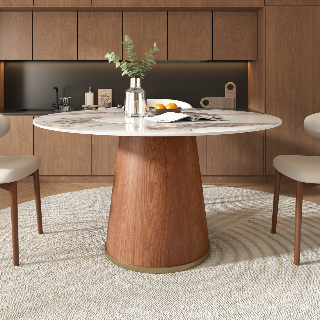 Round Dining Table Bucket Base With Embed Lazy Susan - 59" Pandora - image 0