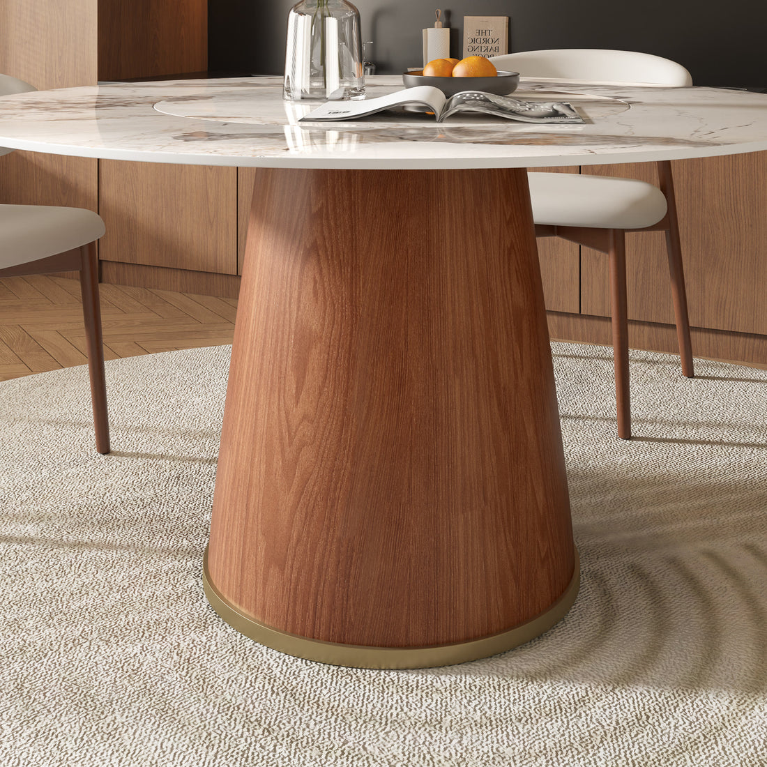 Round Dining Table Bucket Base With Embed Lazy Susan