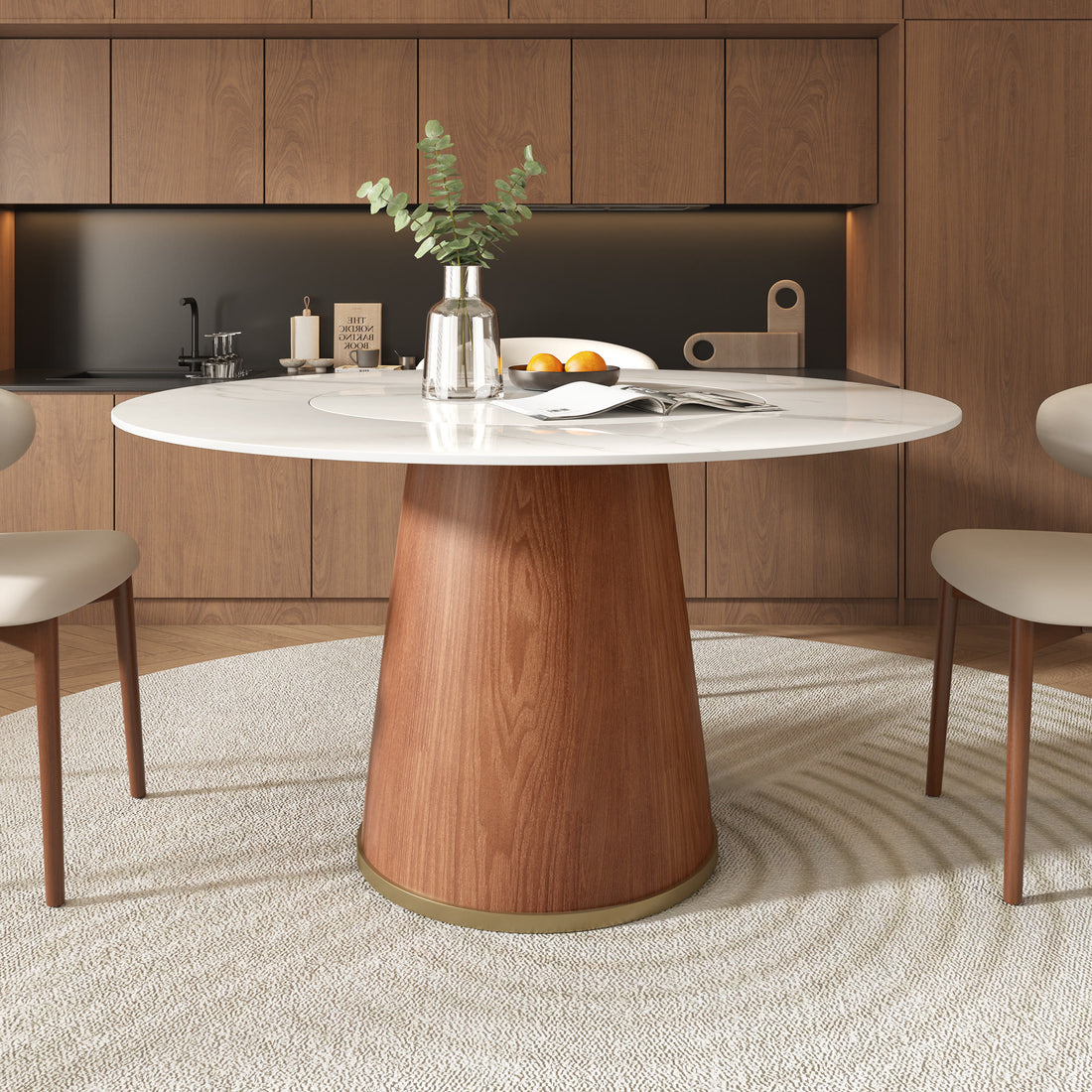 Round Dining Table Bucket Base With Embed Lazy Susan - 59" Snowy White - image 8