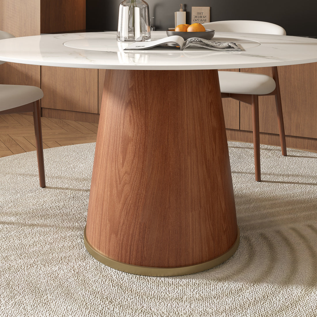 Round Dining Table Bucket Base With Embed Lazy Susan