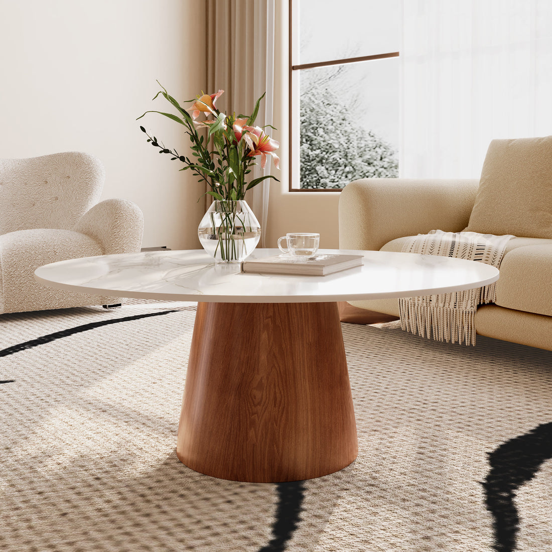 Mid-century Round Sintered  stone Table Top Coffee Table