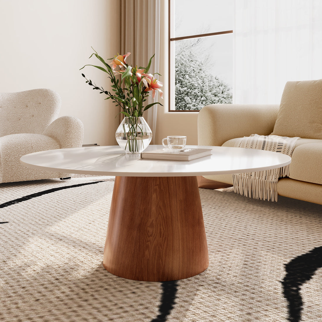 Mid-century Round Sintered  stone Table Top Coffee Table