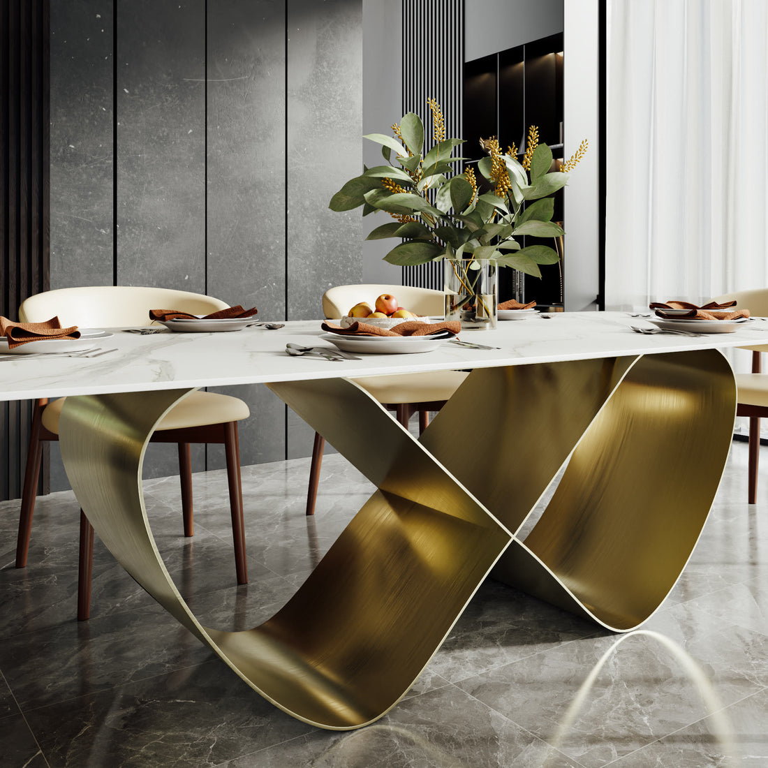 Minimalist Dining Table Stable Copper Base