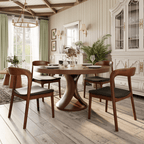 Solid Wood Round Mid-century Walnut Kitchen Room Dining Table Wood Chairs Set For 2/4/6 - 53.15" Walnut - 6 x chairs - image 0