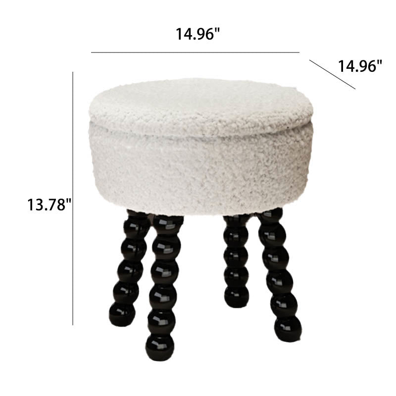 Solid Wood White Storage Small Round Ottoman